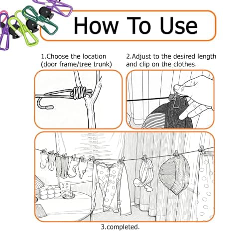 BaiMoure Portable Clothesline with 12 Deep Blue Clips & Adjustable Beads — view 4