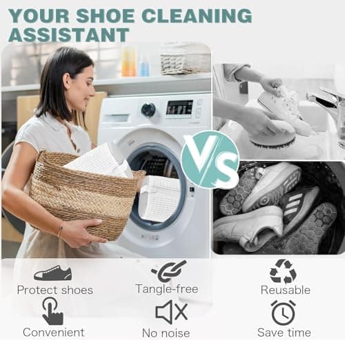 2-Pack Reusable Shoe Washing Bags, Heavy-Duty 360° Protection Laundry Bags with Zipper for Sneakers, Trainers & Delicate Clothing (White) — view 6