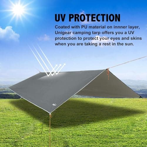Unigear Tarp Rain Fly Tarp Waterproof Tent Cover Hiking Shelter Foldable Lightweight Waterproof for Camping and Protection Against Rain, Snow and Sun — view 4