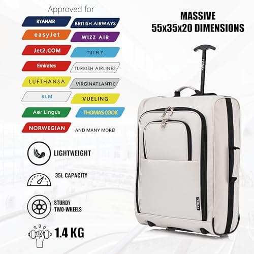 55x40x20 Ryanair Cabin Bag Hand Luggage Lightweight Suitcase Approved Carry on Luggage 1.4kg 44L Fits Grey — view 6