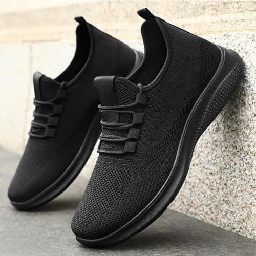 Men's Trainers, Travel, Lightweight, Breathable, Black Men's Casual Shoes, Stretch Trainers, Soft Lightweight Casual Shoes, Comfortable Walking Shoes, Non-Slip Jogging Shoes, Flat Work Shoes, black, 7 — view 3