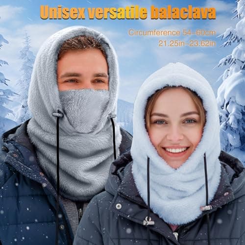 Balaclava Winter Thermal Fleece Snood Balaclavas for Men Unisex Neck Warmer Snoods for Men Women Sherpa Hood Ski Mask Windproof Face Cover Hat Neck Gaiter Skiing Fishing Outdoor Sports Sky Blue — view 5