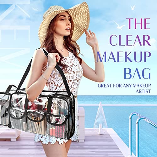 Kemier Clear Travel Makeup Bag with 6 External Pockets,Cosmetic Organizer Case with Shoulder Strap,Large — view 5