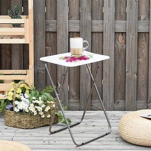 Premier Housewares Folding Camping Table - Foldable Outdoor Table for Drink Coffee - Lightweight Small Picnic Table for Camp - White Collapsible Kitchen Work Table — view 6