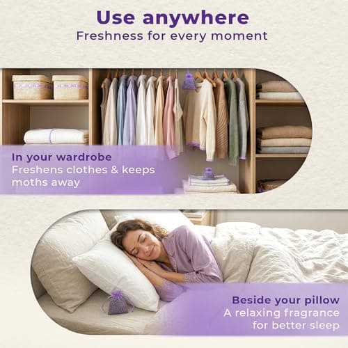 English Lavender Bags – Natural Moth Repellent & Air Freshener – Set of 20 – Air Freshener for Wardrobes, Drawers, Bathrooms, Clothes Storage – 100% Organic Premium Lavender — view 4