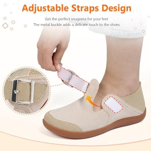 JIASUQI Barefoot Shoes Womens Wide Toe Walking Shoes Zero Drop Minimalist Loafer with Adjustable Strap Slip on Clogs(Beige 38,Size UK 5) — view 6