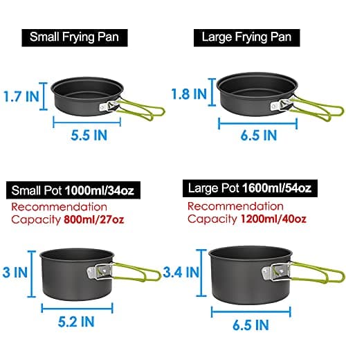 Gutsdoor Camping Cookware Set Camping Cooking Set Non Stick Family Backpacking Cooking Set Lightweight Stackable Pot Pan Bowls with Storage Bag for Outdoor Hiking (11pcs (Green)) — view 4