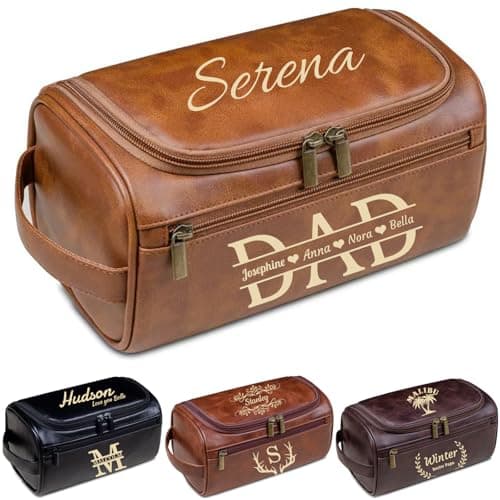 Personalized Toiletry Bag for Men, Custom Leather Dopp Kit Bag Engraved Name/Initials Father's Day, Birthday Gifts for Men, Dad, Groomsmen, Best Man, Wedding, Husband, Grandpa (1Pcs)