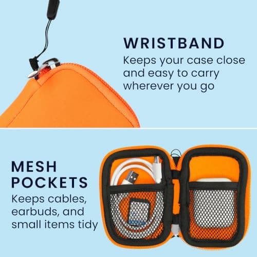 kwmobile Neopren Earphone Case for Earbuds - Small Hearing Aid case with inner mesh pouch - Zipper Storage Bag Pouch for Headphones Earbuds - Neon Orange — view 3