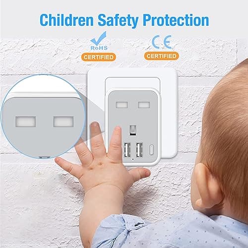 UK to European Travel Adaptor with 4 USB Ports(1 USB C), Grounded EU Euro Europe to UK Power Plug Adapter for Germany Spain France Iceland Greece Poland Netherlands Austria Turkey etc (Type E/F) — view 4