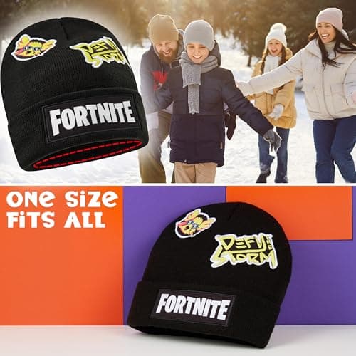 Fortnite Beanie Hat for Boys & Teens, Warm Knitted Winter Hat, Winter Accessories for School Travel Days Out, Gifts for Gamers (6-14 Years, Black) — view 6