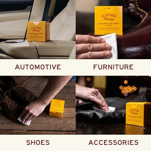 Leather Honey Leather Cleaner Wipes: Clean On-The-Go. Cleaning Wipes for Leather, Faux & Vinyl - Couches, Car Seats, Purses, Shoes, Bags & Tack. Safe for Any Color. 10 Non-Toxic, Ready-to-Use — view 3