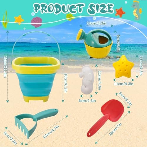 Kids Beach Toys Foldable Beach Bucket and Spade Set with Molds Watering Can — view 3