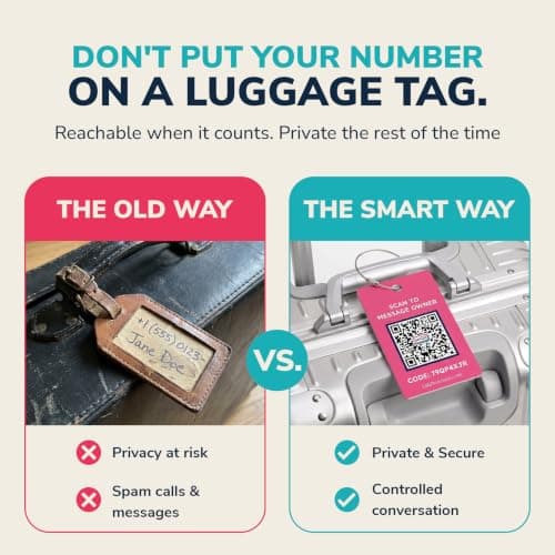 Smart Luggage Tags | Privacy QR Code Luggage Tag, Pink, 2"x3" — view 2