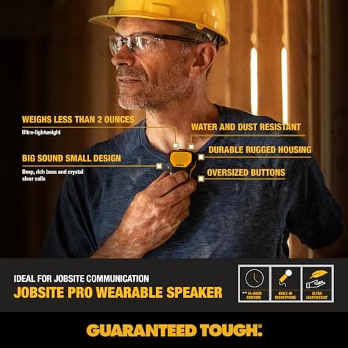 DEWALT Wearable Bluetooth Portable Speaker, Magnetic Clip-On Wireless Bluetooth Speaker, Jobsite Pro Water-Resistant Portable Speaker, Built-in Mic for Hands-Free Music and Calls — view 4
