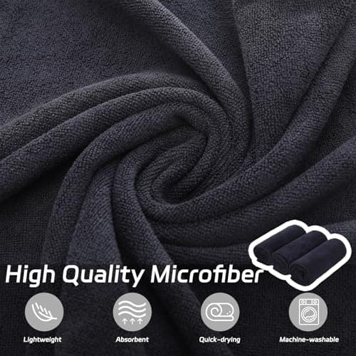 3 Pack Gym Towels Men Small Microfibre Sports Sweat Towels Black — view 2