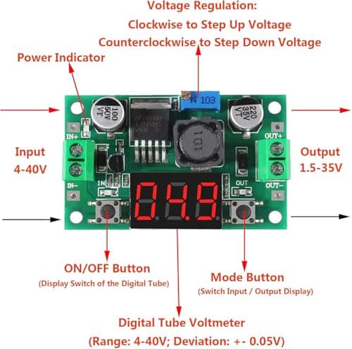 RUNCCI-YUN Set of 2 Adjustable DC Step Down Power Supply Converter, 4-40V Input to 1.25-37V Output Voltage Regulator with LED Voltmeter for DIY Arduino — view 2