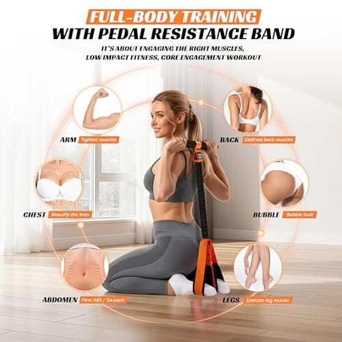 KUTIZE Multifunction Pedal Resistance Bands with Handle, Upgraded Exercise Equipment with Soft Foot Pedal for Sit Up & Full-Body Home Gym Workouts, Core/ABS Training, Pilates, Yoga & Physical Therapy — view 5