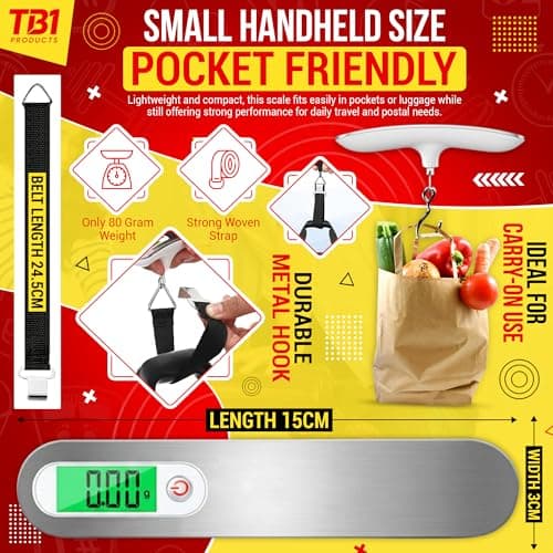 TB1 Products Digital Luggage Scale – High Weight Capacity Suitcase Weighing Scale with Backlit LCD Display, Tare Function & 4 Unit Modes (g/kg/lb/oz) – Portable Travel Baggage Weight Scale — view 3