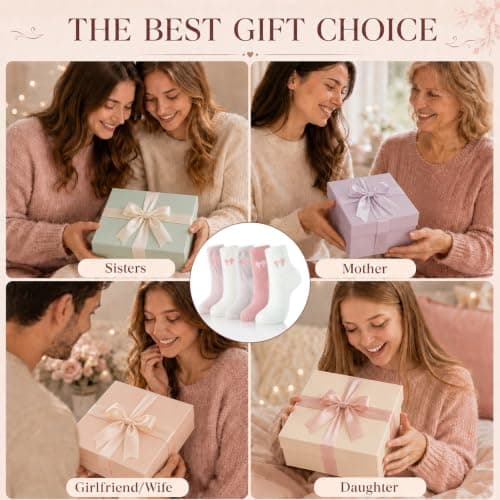 Pragma 5 Pairs Fluffy Socks Womens, Pink Bow Fuzzy Socks, Pastel Thermal Bed Socks for Women, Soft Plush Winter Sleep Slipper Socks, Cute Cozy Home Loungewear Gift for Girls Ladies Birthday Christmas — view 2