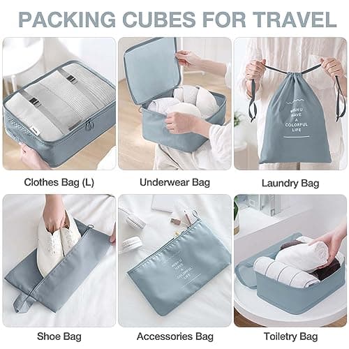 7 Pack Luggage Packing Organizers Packing Cubes Waterproof Suitcase Organizer Bags Travel Packing Organizers (7pcs-Gray) — view 3