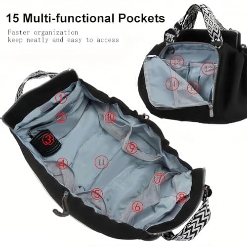 Fashowlife Multi-Function Tote Bag Large Capacity– Versatile Nylon Lightweight Backpack with 15 Pockets for Car Travel Shopping Everyday Organizer Carry, Black — view 5