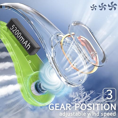 FrSara Neck Fan, Portable Personal Fan Strong Wind, 5200mAh, Air Volume,360° Cooling, No Hair Twisting, Air Volume On 2 Sides, Non-Slip, Quick Charge, Long Use Time, Gift for Dad, Women (Green) — view 4