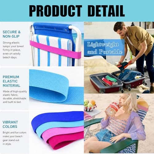 4 PCS Towel Bands For Sun Loungers, Elastic Sunbed Straps For Beach Towels, Windproof Beach Towel Bands For Cruise Chairs, Pool Chairs And Sunbeds, Portable Sun Lounger Towel Holders — view 3