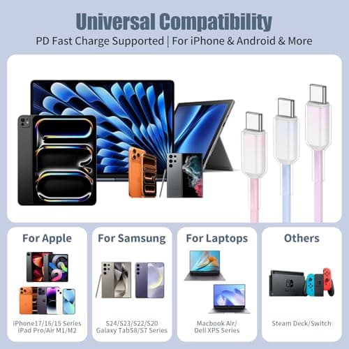 USB to USB C Cable [3-Pack, 6FT],Type C Charger Fast Charging iPhone lead USBC for iPhone 17/16/15, iPad Pro, Samsung Galaxy, MacBook Pro,and More — view 5