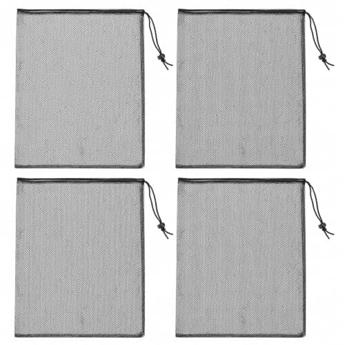 Large Mesh Drawstring Bags 4 Pcs, 35x40cm Black Nylon Net Bag for Beach, Swimming, Pool and Sports, Heavy Duty String Bag for Sand Toys, Gym, Travel and Laundry Storage