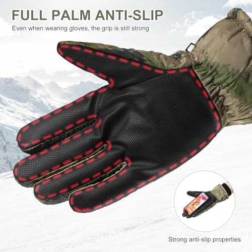 GJV Ski Gloves Winter Gloves Waterproof Windproof Men Women Warm Cold Weather Gloves Touch Screen Finger (Green) — view 3