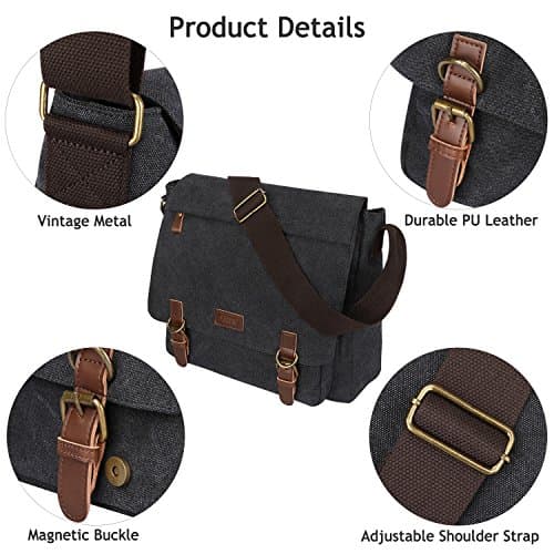 S-ZONE Men's Messenger Bag Crossbody Shoulder 14-17.3Inch Laptop Vintage Canvas Briefcase Satchel for Work School Traveling Daily Use Multiple Pocket — view 6