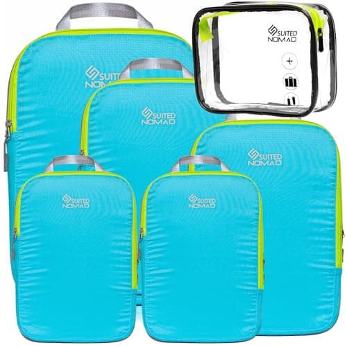 SUITEDNOMAD Ultralight Compression Packing Cubes Set, Suitcase and Backpack Travel Organiser Bags