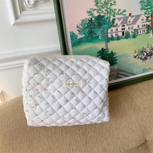 Aucuu Cotton Makeup Bag, Portable Travel Cosmetic Bag, Large Capacity Floral Toiletry Bags, Quilted Wash Bags Organizer for Women Girls — view 2