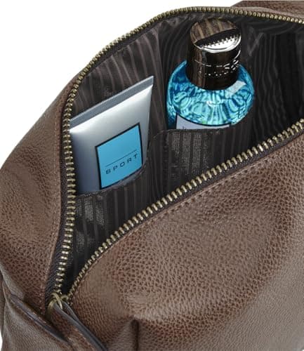 Personalised Wash Bag Embroidered Faux Leather Wash Bag Mens Toiletry Bag - Brown WashBag Men Vegan Leather Toilet Bag Initials Travel Gift — view 4