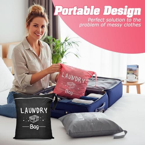 3 PCS Travel Laundry Bag, Laundry Bags for Travelling Dirty Clothes Organizer with Zipper Wet Dry Storage Organizer for Home Travel Gym Camping — view 5