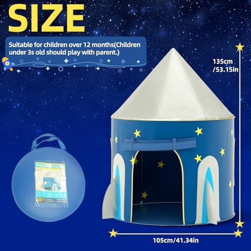 KORIMEFA Rocket Ship Play Tent for Kids Age 1-8, Blue, 105x105x135cm — view 4