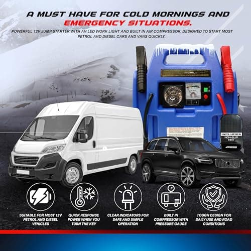 ACPP9 900A Portable Power Pack Jump Starter with 300 PSI Air Compressor, 12V Power Station, LED Work Light, Battery and Alternator Tester and 4TRESS Non Slip Dash Mat — view 3
