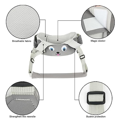 Vicloon Baby Walking Harness, Safe Walking Belt, Hand-Held Baby Walker, Removable, Adjustable Walking Harness, Breathable Handheld Baby Walker Toddler Walking Assistant - Grey Puppy — view 2