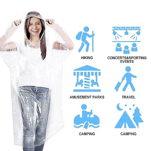 ODSPTER 6 Pack Disposable Rain Ponchos - One Size Rain Poncho Waterproof Emergency Raincoats Rain Poncho Adult Rain Coats With Hood and Sleeves Ideal for Festivals, Camping, Fishing, Theme Parks — view 5