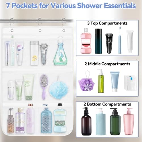 SDLEFHE Mesh Shower Caddy 2 Pack Hanging 7 Pockets Quick Dry — view 3