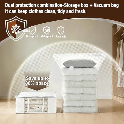 Vacuum Storage Bag Set, 87L Large Capacity Clothes & Comforter Organizer with Clear Window & Reinforced Handles (1 Pack) — view 4