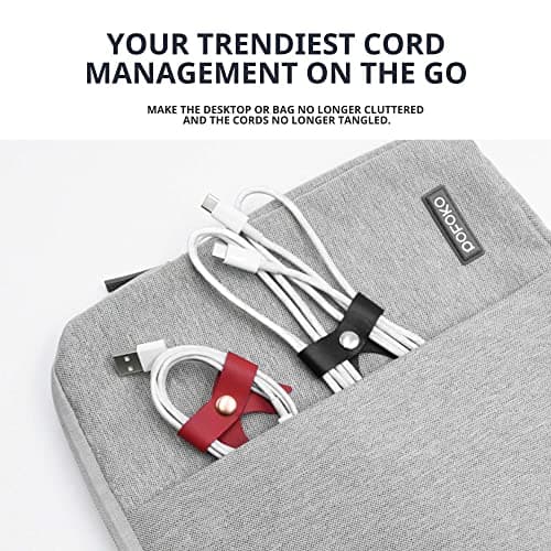 SenseAGE 5 Pack Cord Organizer, Bow Cord Keeper, Cable Organizer USB holder, Leather Cable Management, Cable Straps, Earphone winder, Straps for Electronics, Earbuds, USB Charging Cords, Small, Black — view 3