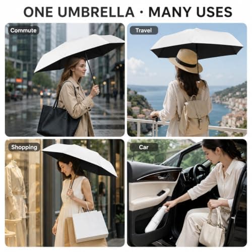 WHJYCC Compact Folding Umbrella - White Travel Umbrella with Storage Case — view 5