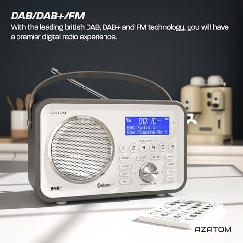 DAB/DAB+ & FM Portable Digital Radio | Leather Design | Bluetooth | Rechargeable Battery | Dual Alarms & Sleep Timer | Perfect for Home, Office or Outdoors | AZATOM Spitalfields 2 (Grey) — view 2