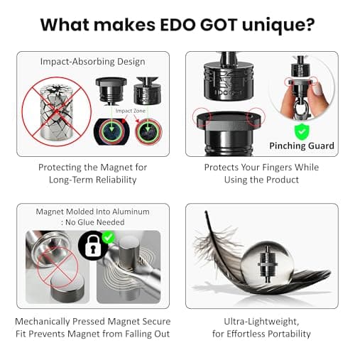 EDO GOT Neodymium Quick Attach Leather Lanyard with Carabiner and Magnetic Quick Release Buckle – 6.6 lb / 3 kg Pull Force – Genuine Leather End Neck Strap with Titanium Key Rings — view 3