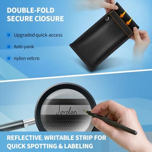 Eongreat Military Grade Faraday Bags for Phones, Fireproof & Waterproof Signal Blocking Pouch for 5G/WiFi/GPS/RFID, Anti-Hacking Go Dark Blocker Bag for Smartphones and Car Keys, 2 Pack (Gray) — view 6