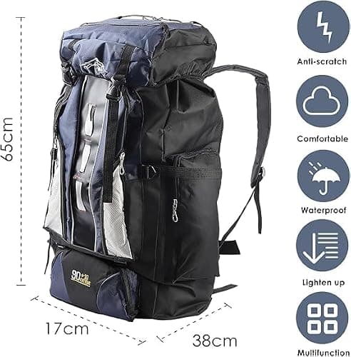 LN COZY CORNER 100L Internal Frame Backpack, Waterproof Hiking Camping Backpack, Large Capacity Travel Rucksack with Adjustable Straps & Breathable Back Support for Trekking — view 2