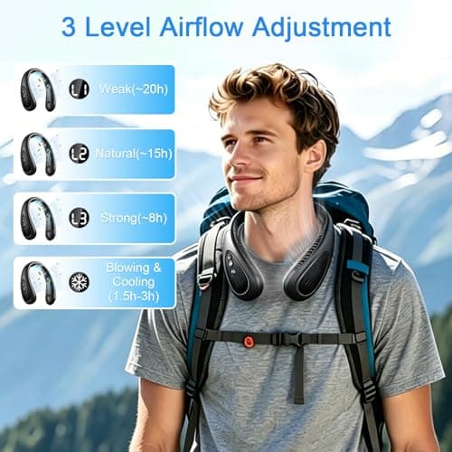 Neck Air Conditioner, Neck Fans Rechargeable with Semiconductor Cooling Airflow, Portable Neck Fan with 5000mAh Battery, 3 Speeds, LED Display, Foldable Neck Fan for Outdoor Travel & Indoor Use — view 2