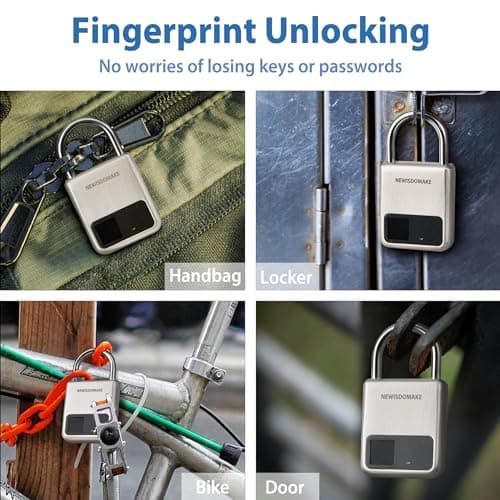Fingerprint Padlock, Smart Padlock with USB Charging Support, Fingerprint Lock, Biometric Lock Suitable for Luggage, Bookcase, Suitcase, Backpack, Bike, School Locker, Gym Locker Lock(Gold) — view 6